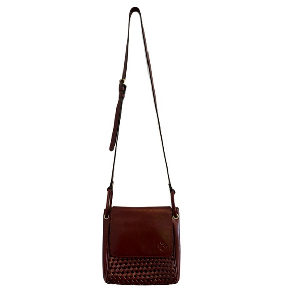 Patricia Nash Marisa Woven Flap Brown Leather Crossbody Handbag